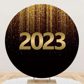 Lofaris Glitter Golden Black Happy New Year Circle Backdrop